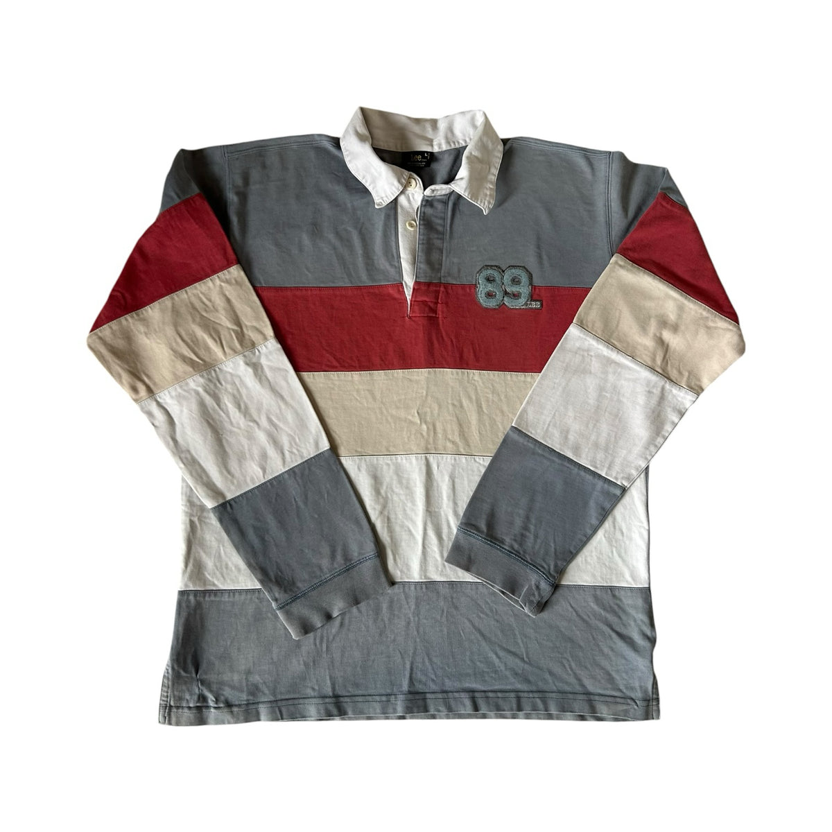 Large Lee Grey, Red and Cream Rugby Shirt