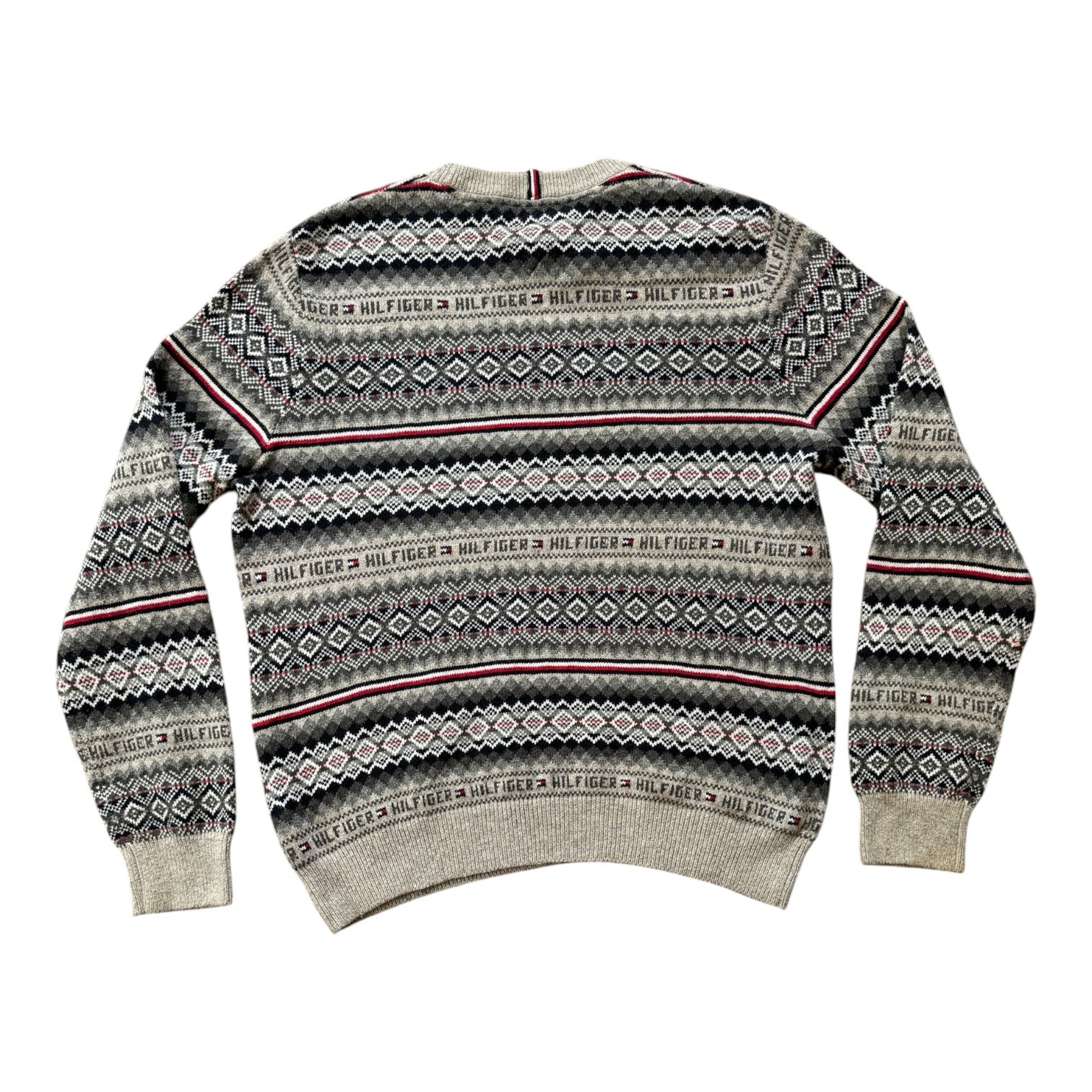 Large Tommy Hilfiger Grey Fair Isle Style Knitted Jumper
