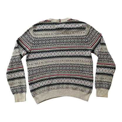 Large Tommy Hilfiger Grey Fair Isle Style Knitted Jumper