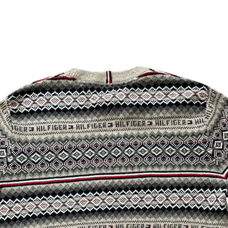 Large Tommy Hilfiger Grey Fair Isle Style Knitted Jumper