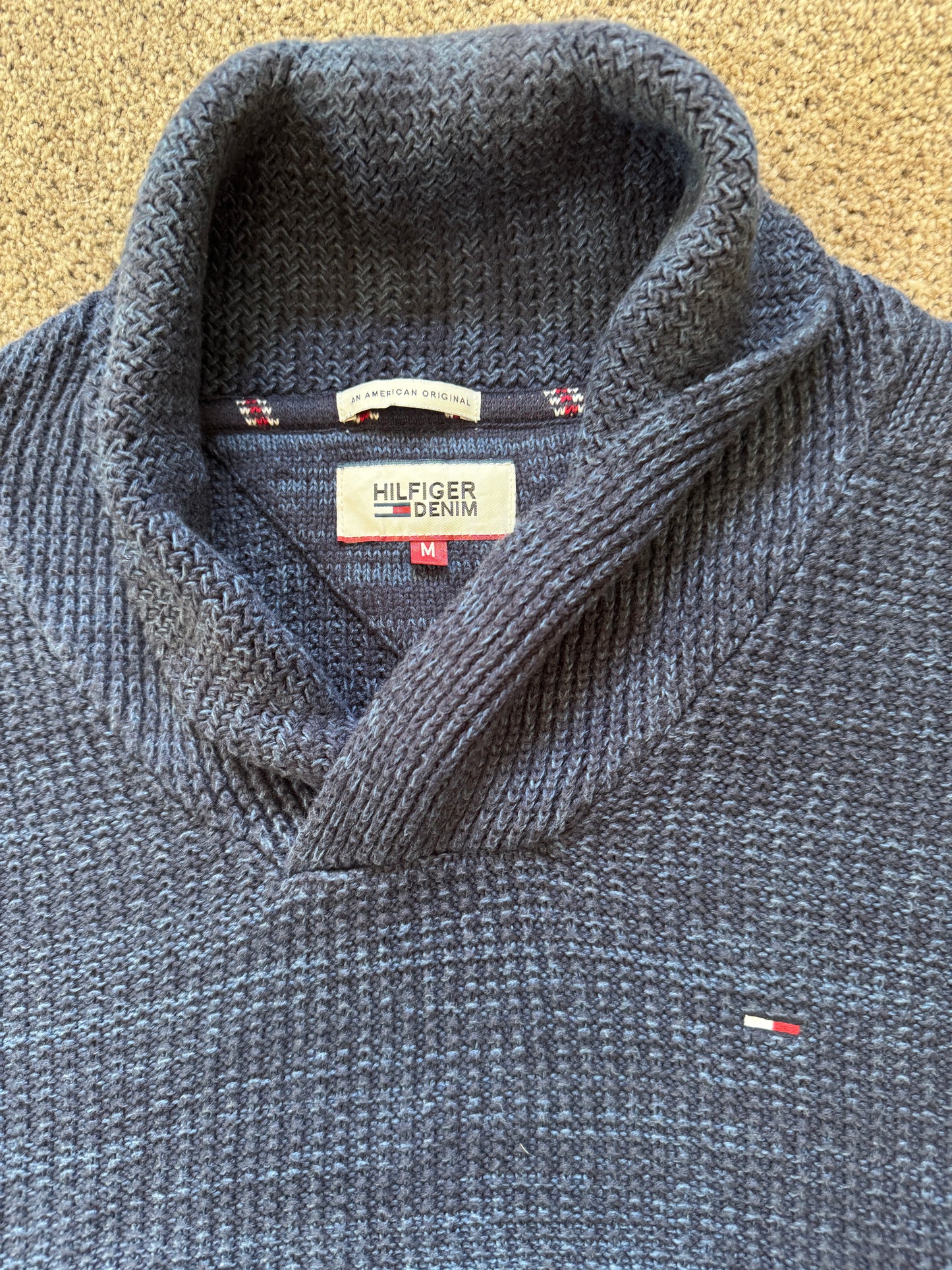 Medium Tommy Hilfiger Blue Knitted Shawl Neck Jumper
