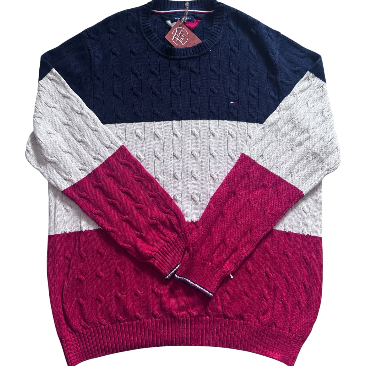 3XL Tommy Hilfiger Navy, White and Red Cable Knit Jumper