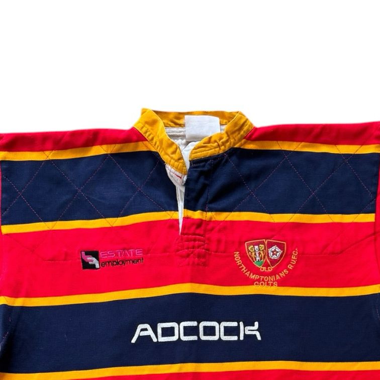 Large 2003 Northamptonians RUFC Colts Red, Yellow and Navy Rugby Shirt