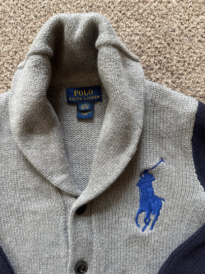 Aged 4 Ralph Lauren Grey Knitted Shawl Neck Cardigan