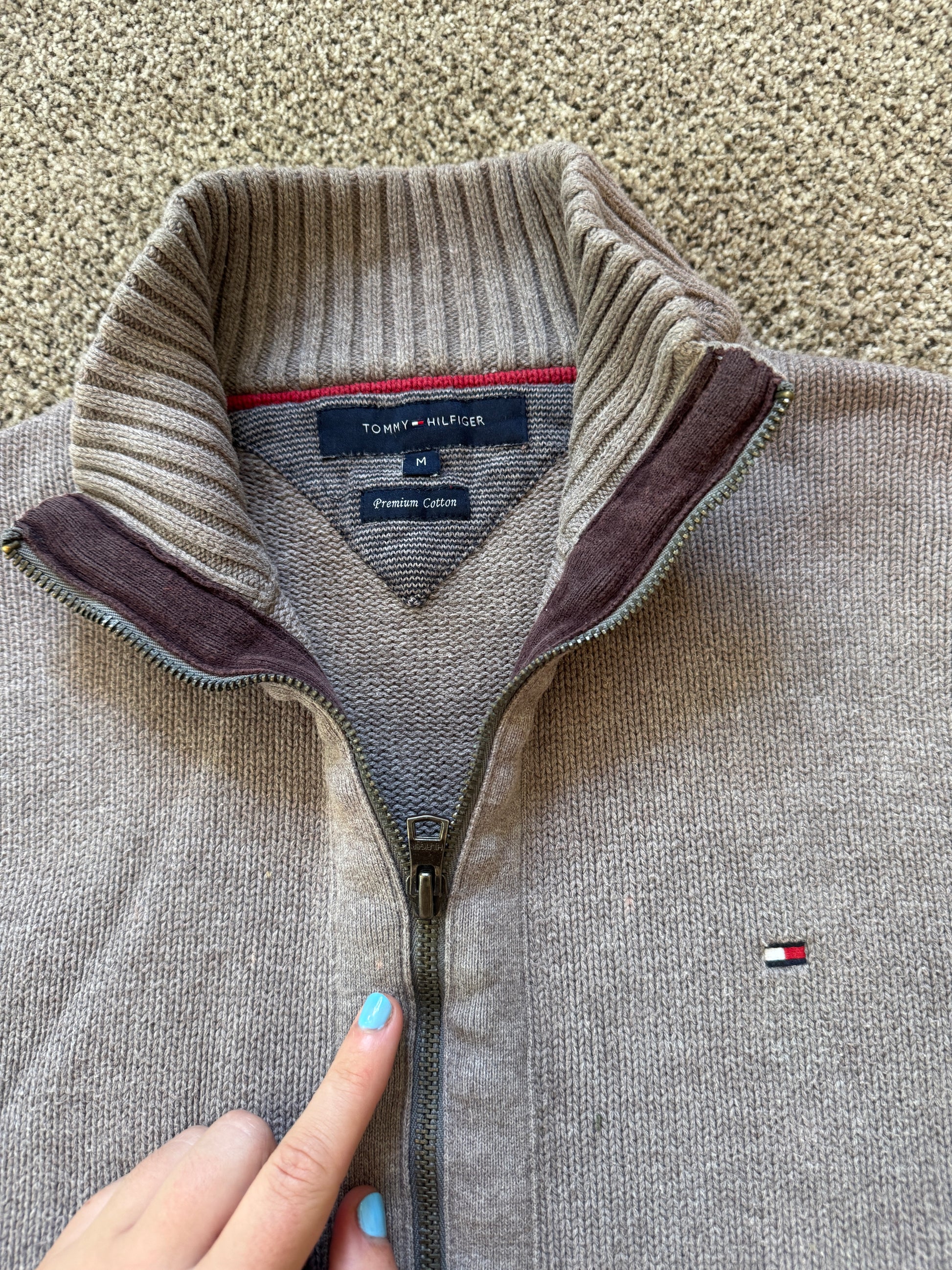 Medium Tommy Hilfiger Beige Grey Full Zip Jumper