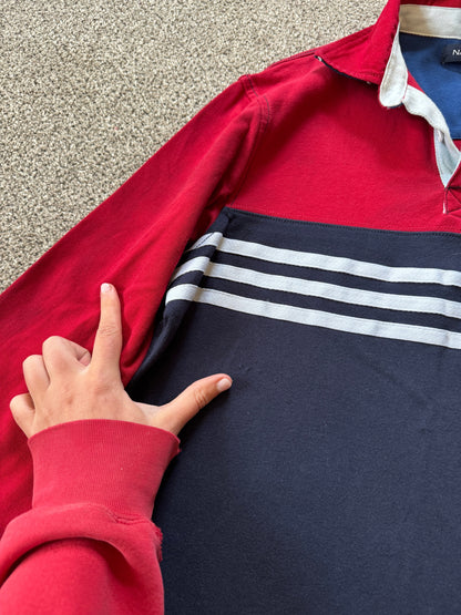 Small Nautica Red and Navy Rugby Shirt - colour bled