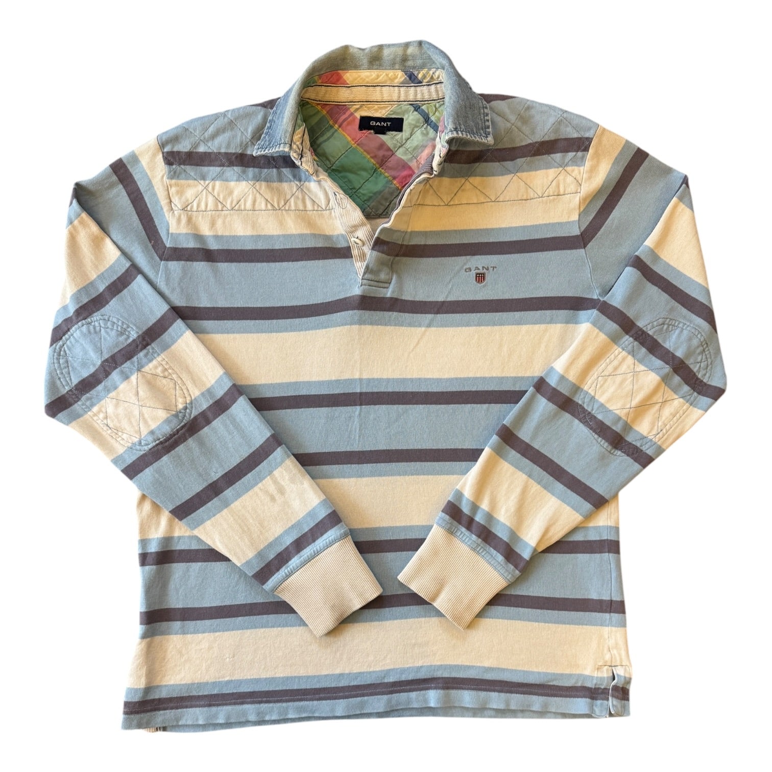 Large Gant Blue Striped Rugby Shirt - Marked