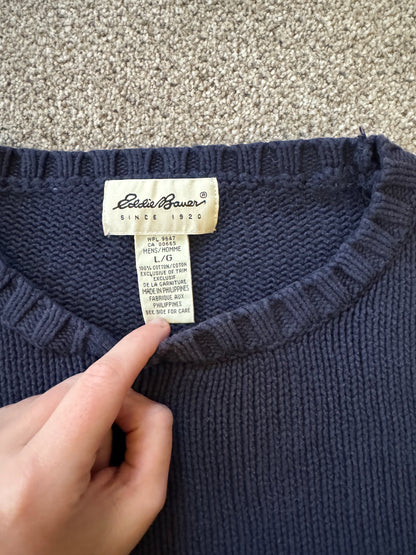 Large Eddie Bauer Navy Knitted Jumper