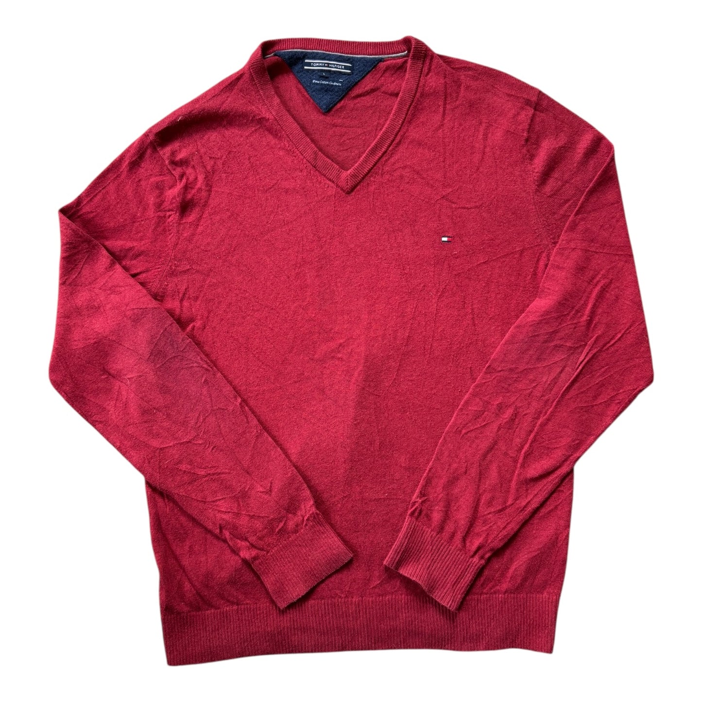 Large Tommy Hilfiger Red Pima Cotton Cashmere V-Neck Jumper