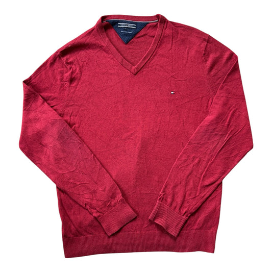 Large Tommy Hilfiger Red Pima Cotton Cashmere V-Neck Jumper
