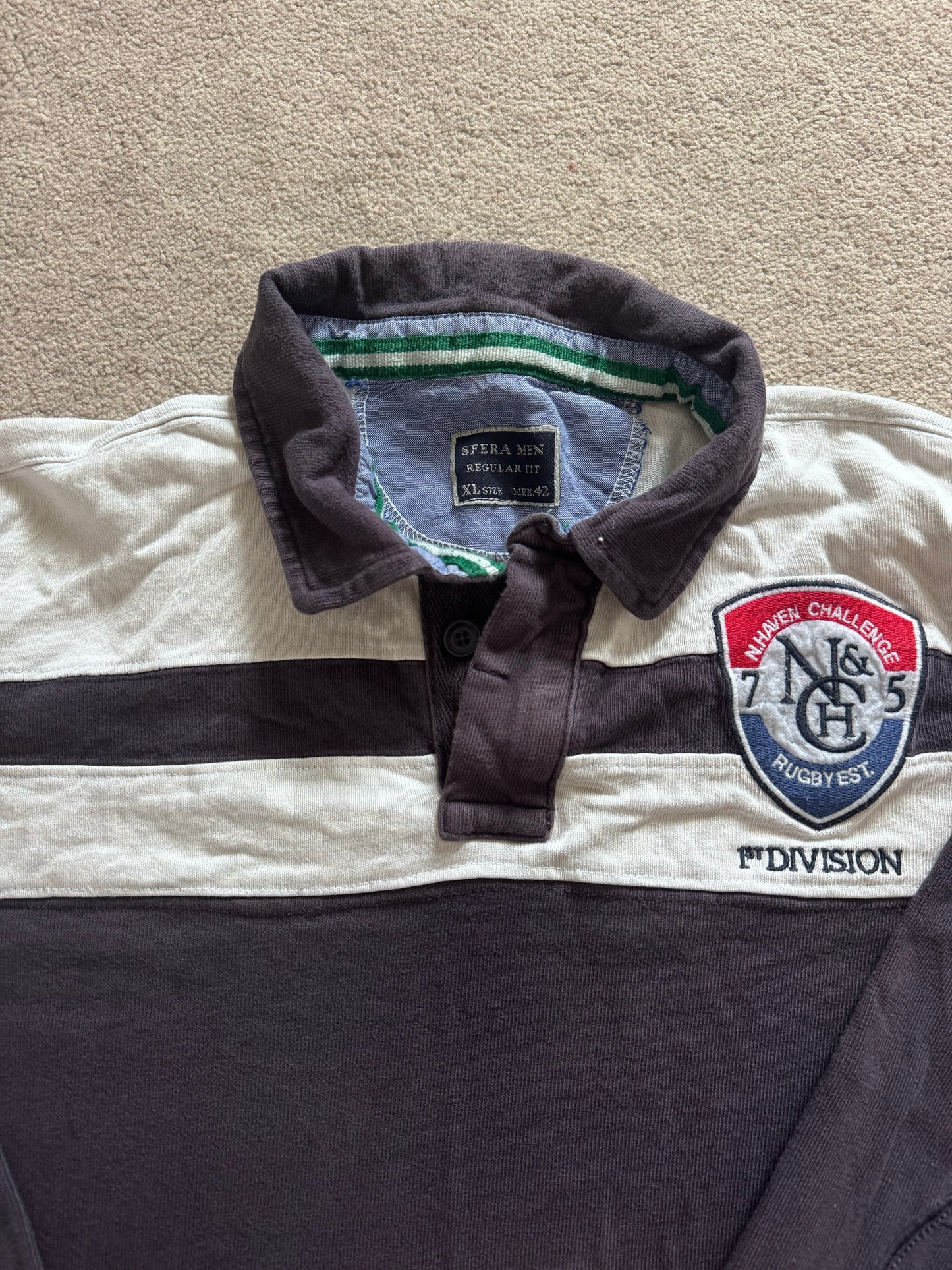 Extra large Sfera Men White and Washed Navy Rugby Shirt