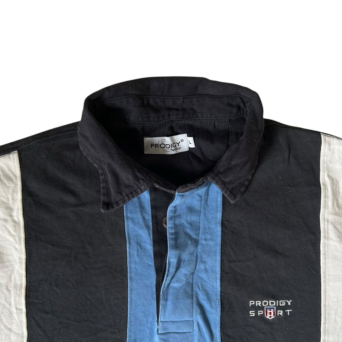 Large Prodigy Sport Black, White and Blue Rugby Shirt