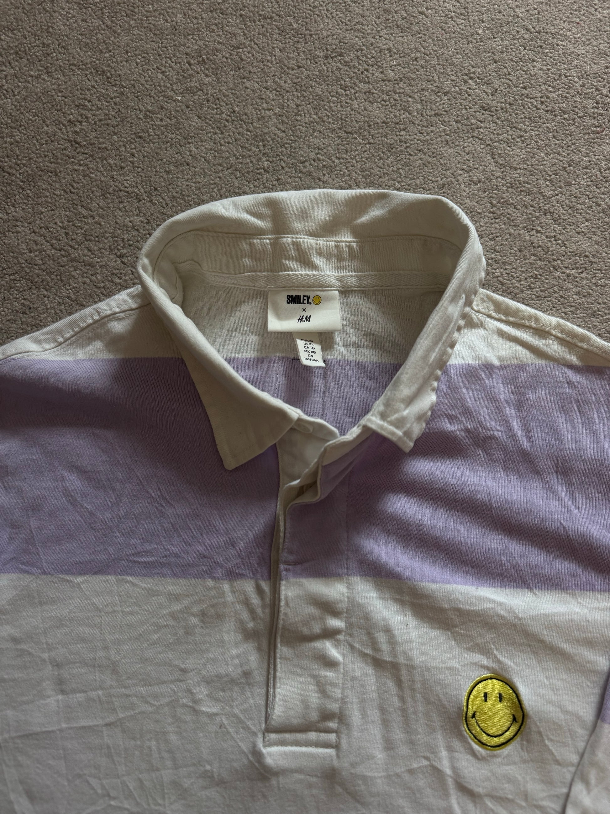 Extra large Smiley White and Purple Rugby Shirt