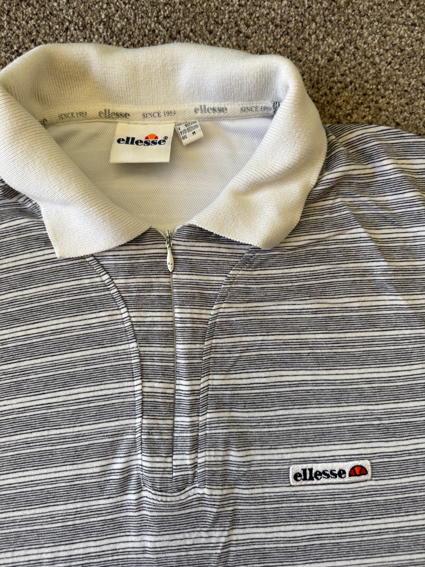Medium Ellesse Grey and White 1/4 Zip Polo Shirt
