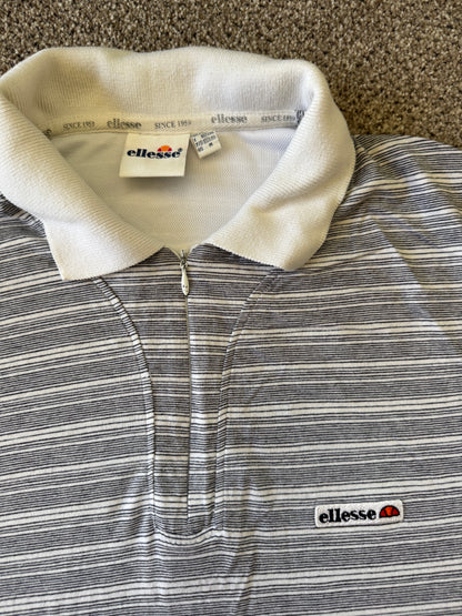 Medium Ellesse Grey and White 1/4 Zip Polo Shirt
