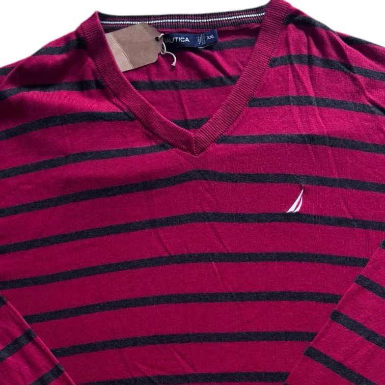 XXL Nautica Red and Grey V-Neck Sweatshirt