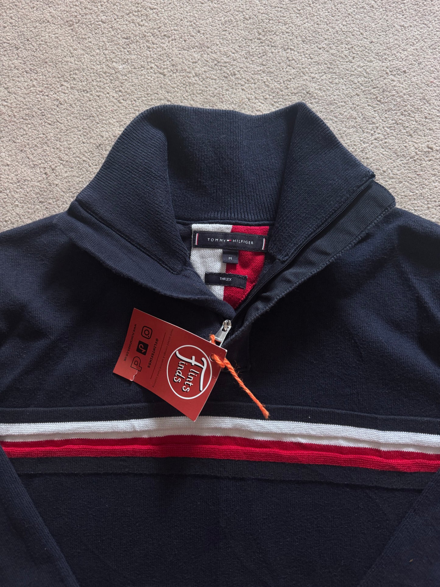 Medium Tommy Hilfiger Navy with Red and White Stripe 1/4 Zip