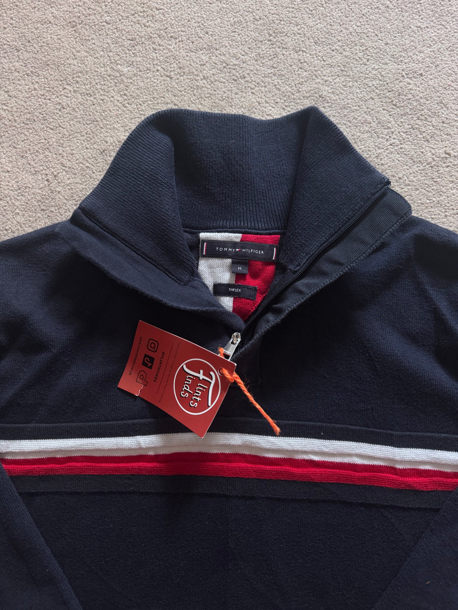 Medium Tommy Hilfiger Navy with Red and White Stripe 1/4 Zip