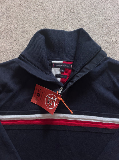 Medium Tommy Hilfiger Navy with Red and White Stripe 1/4 Zip