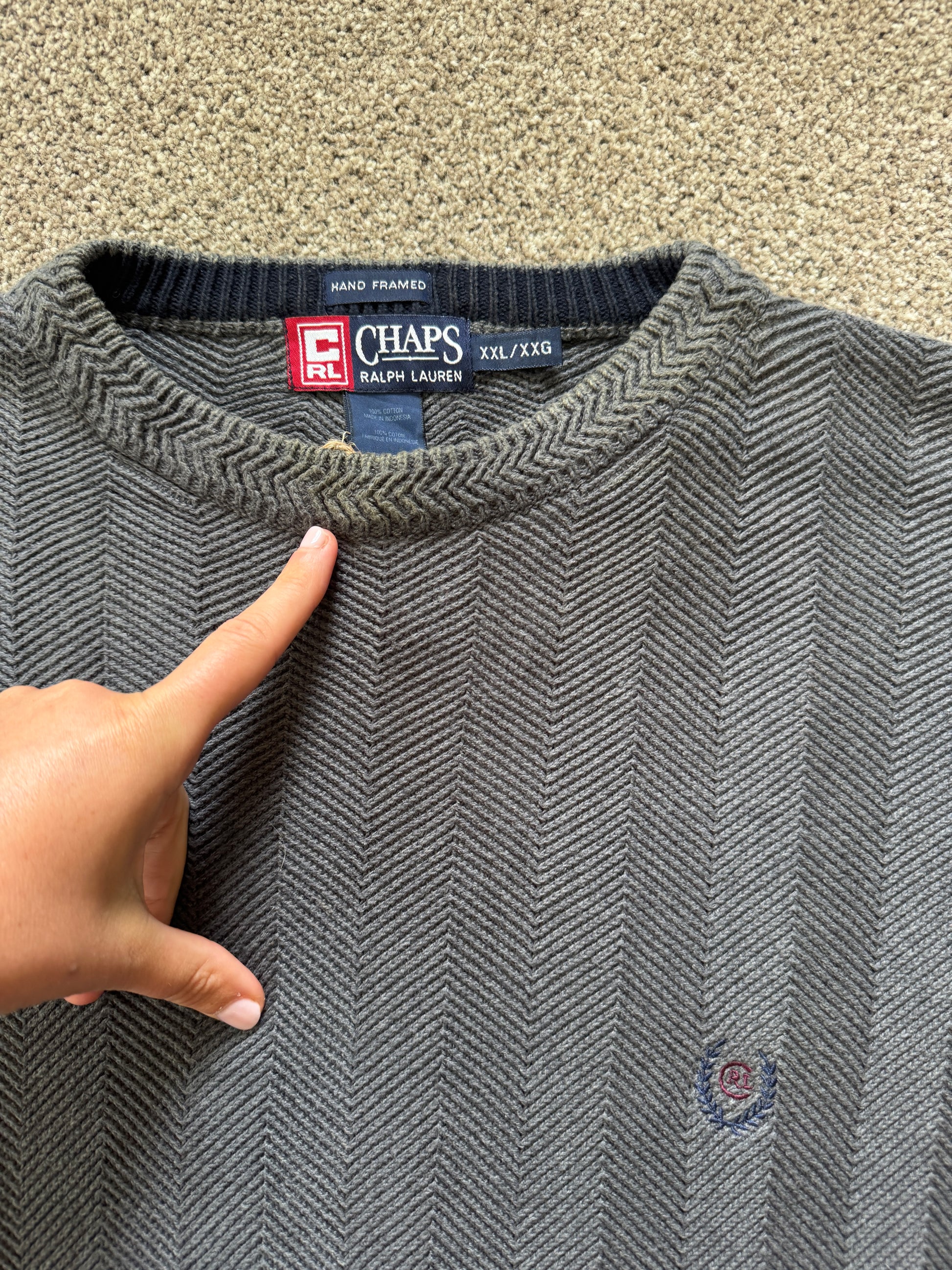 XXL Chaps Grey Herringbone Knitted Jumper