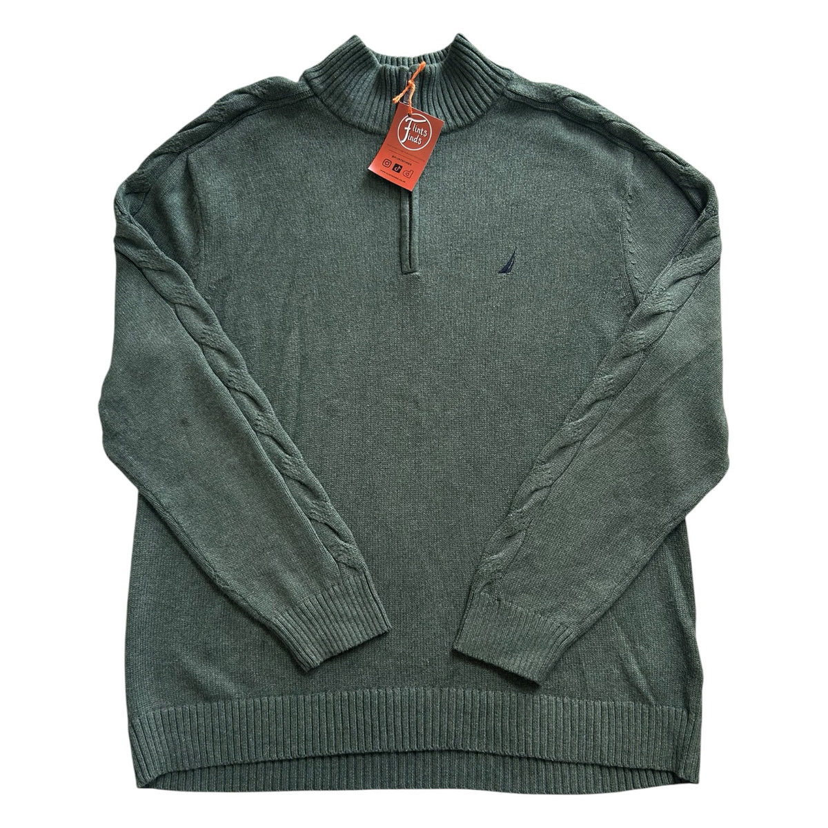 Extra large Nautica Green Cable Knit Sleeve 1/4 Zip