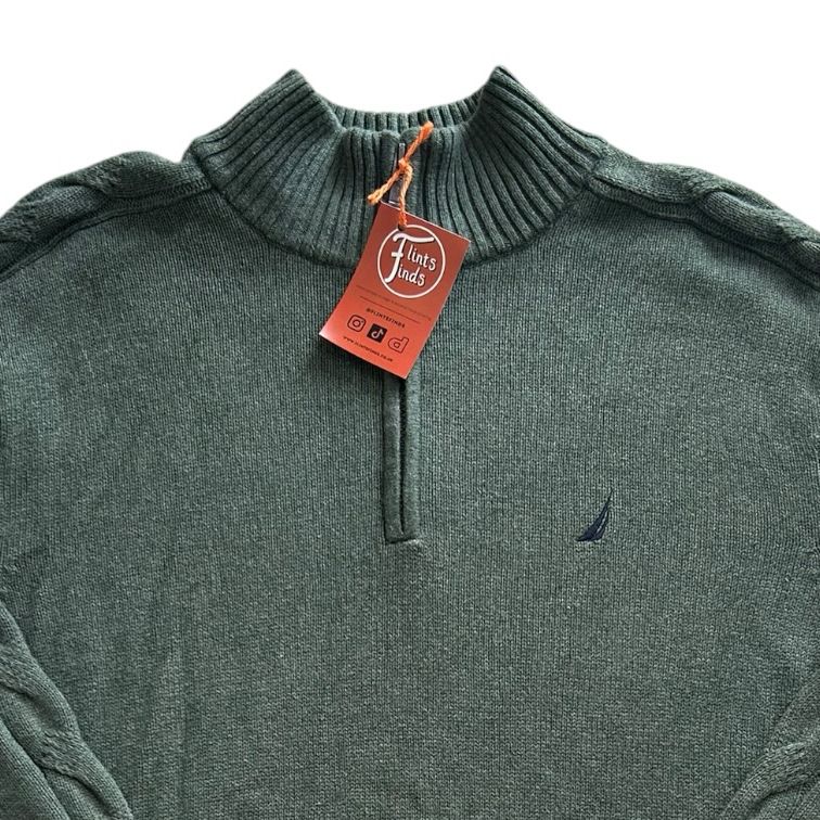 Extra large Nautica Green Cable Knit Sleeve 1/4 Zip