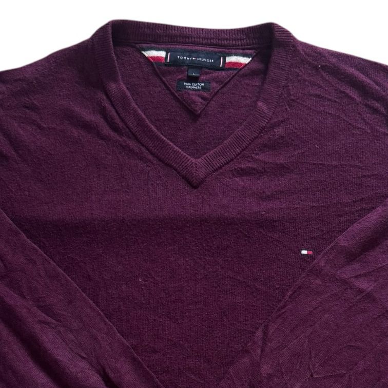 Large Tommy Hilfiger Plum V-Neck Jumper