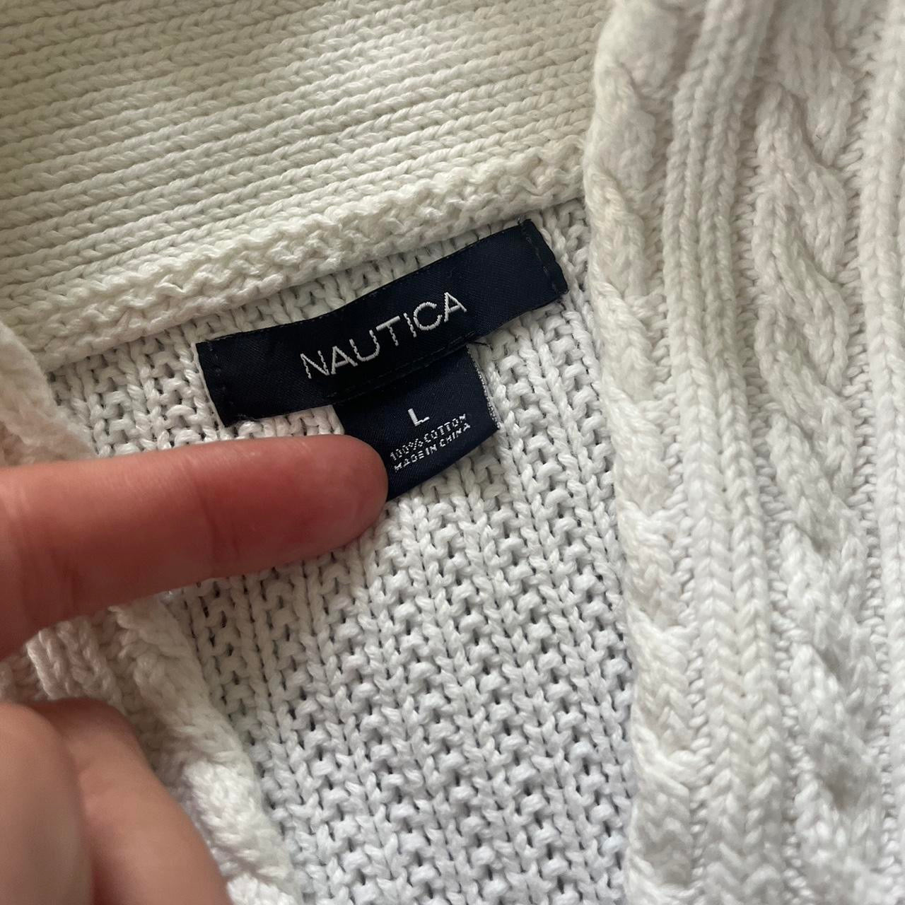 Woman's Medium Nautica White Knitted Shawl Neck Jumper