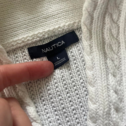 Woman's Medium Nautica White Knitted Shawl Neck Jumper