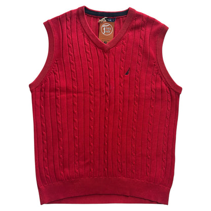 Large Nautica Red Cable Knit Sweater Vest