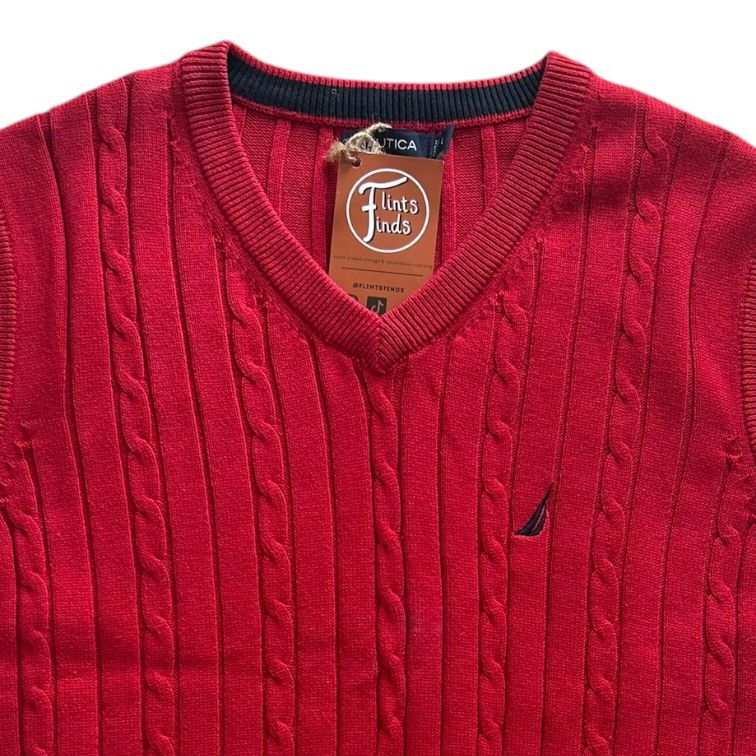 Large Nautica Red Cable Knit Sweater Vest