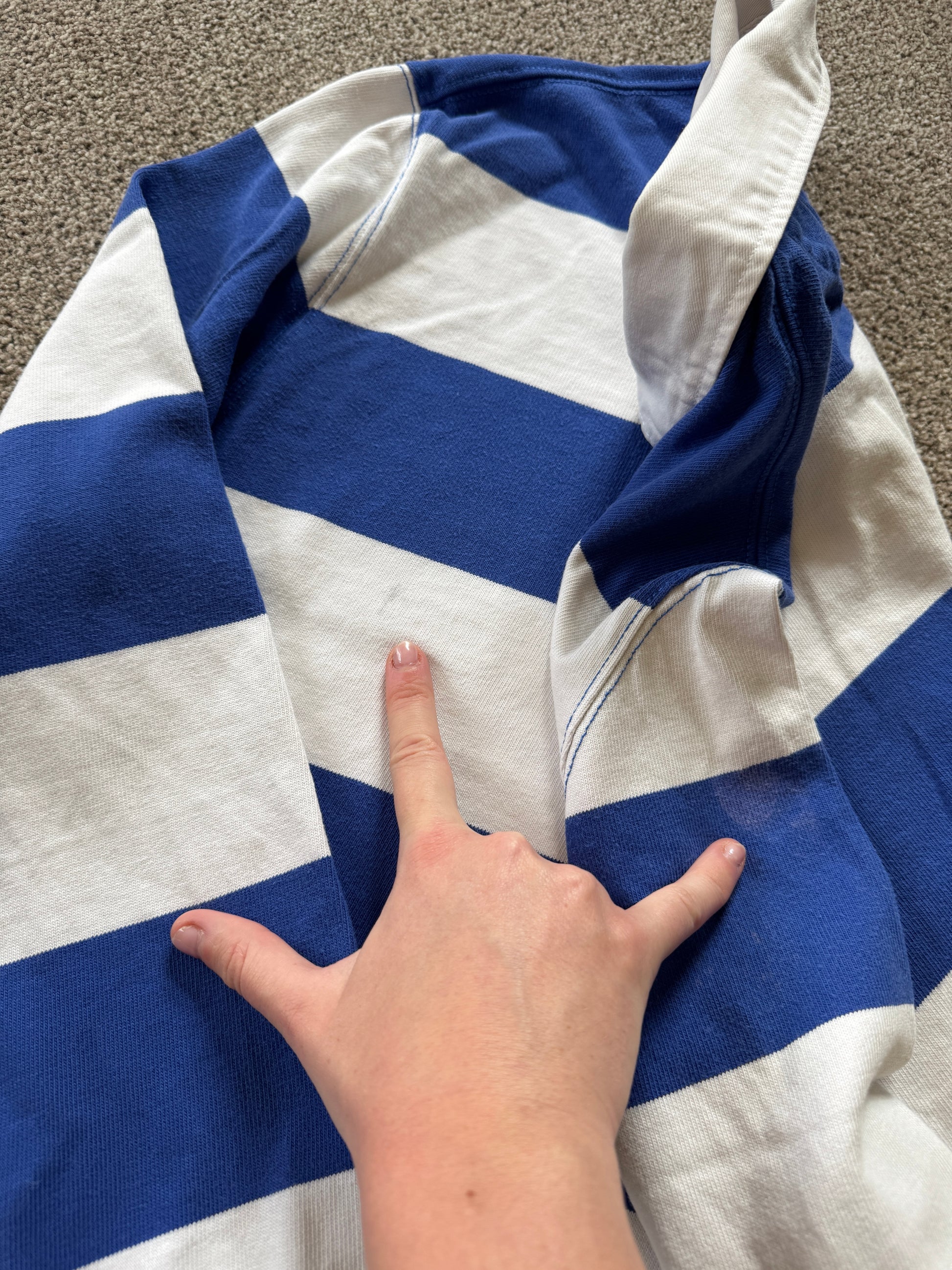 Large Ralph Lauren Blue and White Rugby Shirt