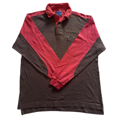 Medium 90's Façonnable Brown and Red Rugby Shirt