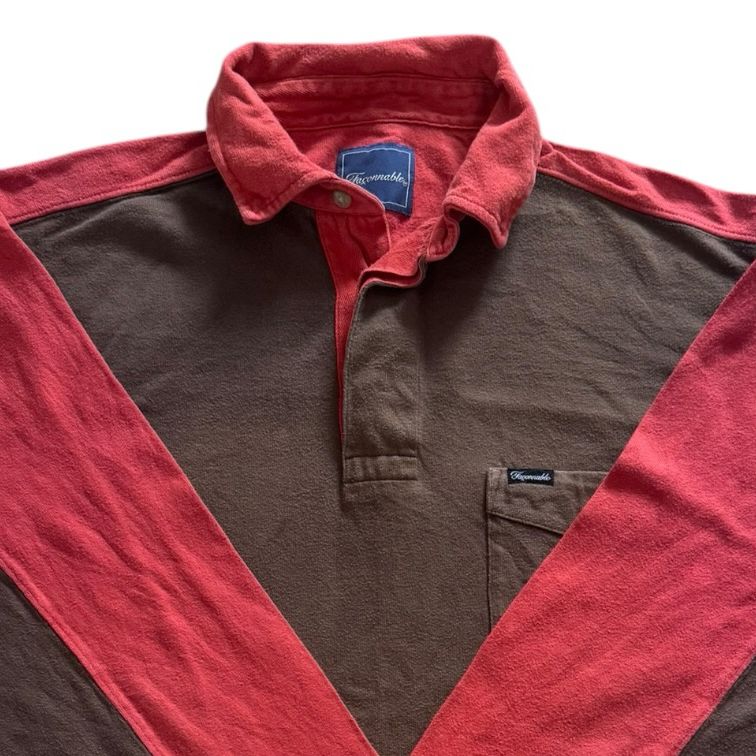 Medium 90's Façonnable Brown and Red Rugby Shirt