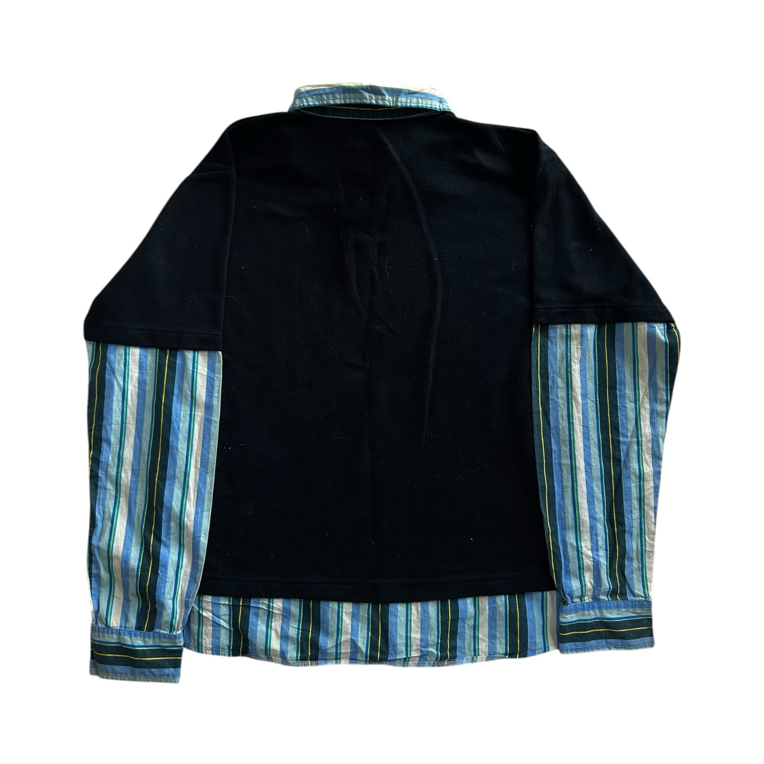 Large Buviti Sport Black with Blue Striped Built in Sleeves Rugby Shirt