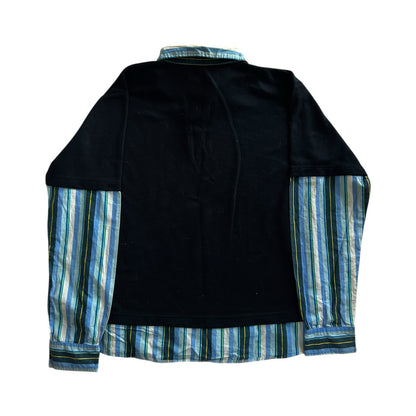 Large Buviti Sport Black with Blue Striped Built in Sleeves Rugby Shirt