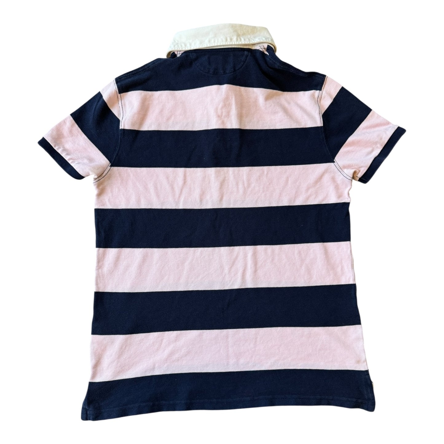 Medium Ralph Lauren Navy and Pink Short Sleeved Rugby Shirt