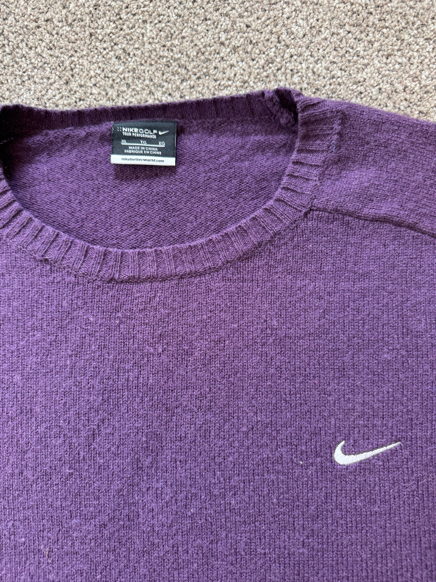 Extra large Nike Golf Purple Lambswool Jumper - repaired/holes