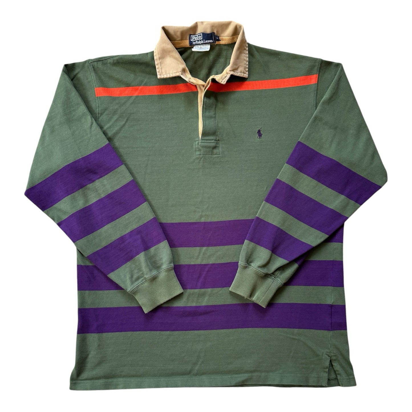 Medium Ralph Lauren Green, Purple and Orange Rugby Shirt