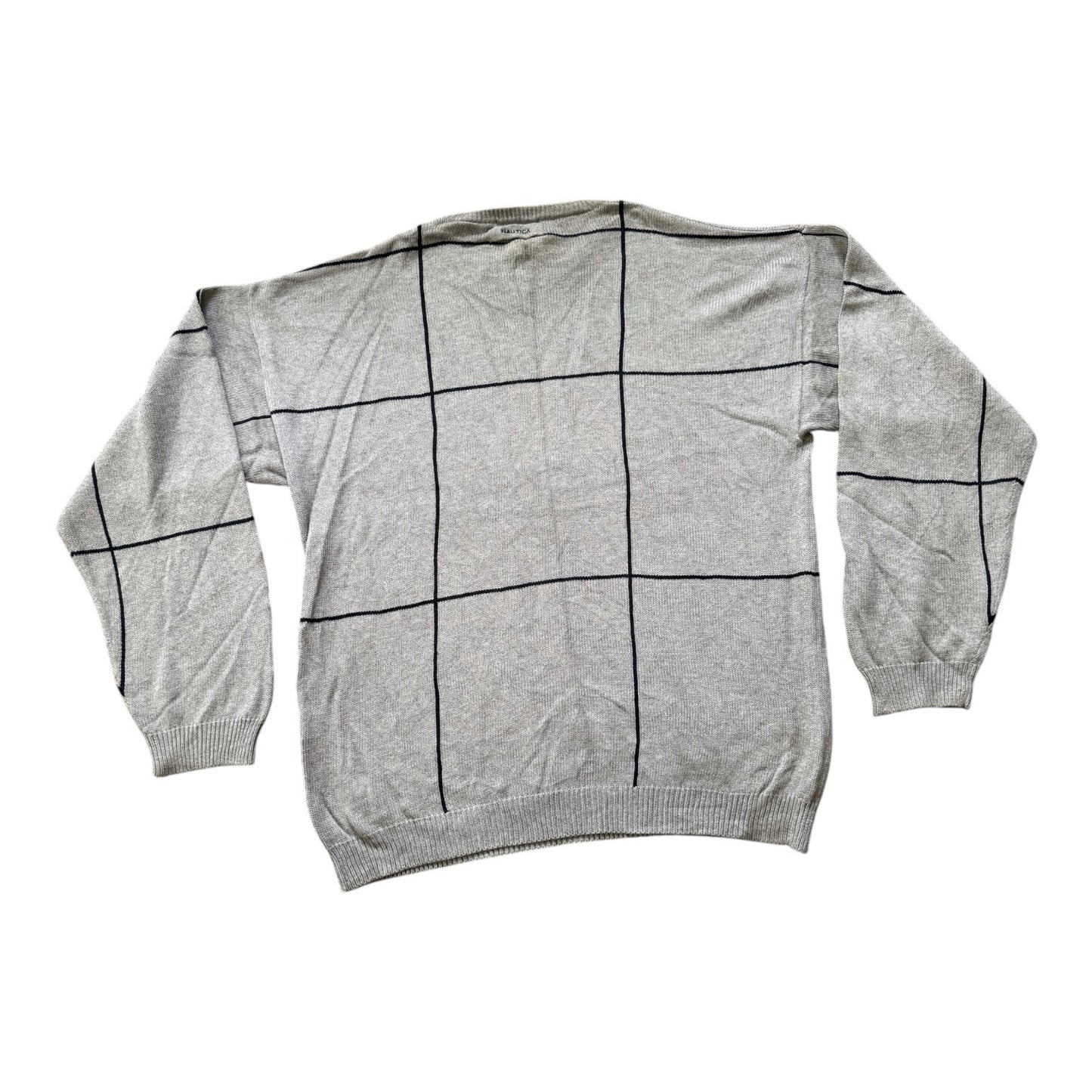 Extra Large Nautica Grey Knitted Grid Pattern Jumper
