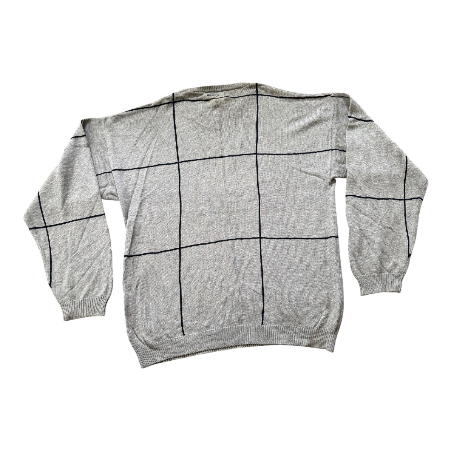 Extra Large Nautica Grey Knitted Grid Pattern Jumper
