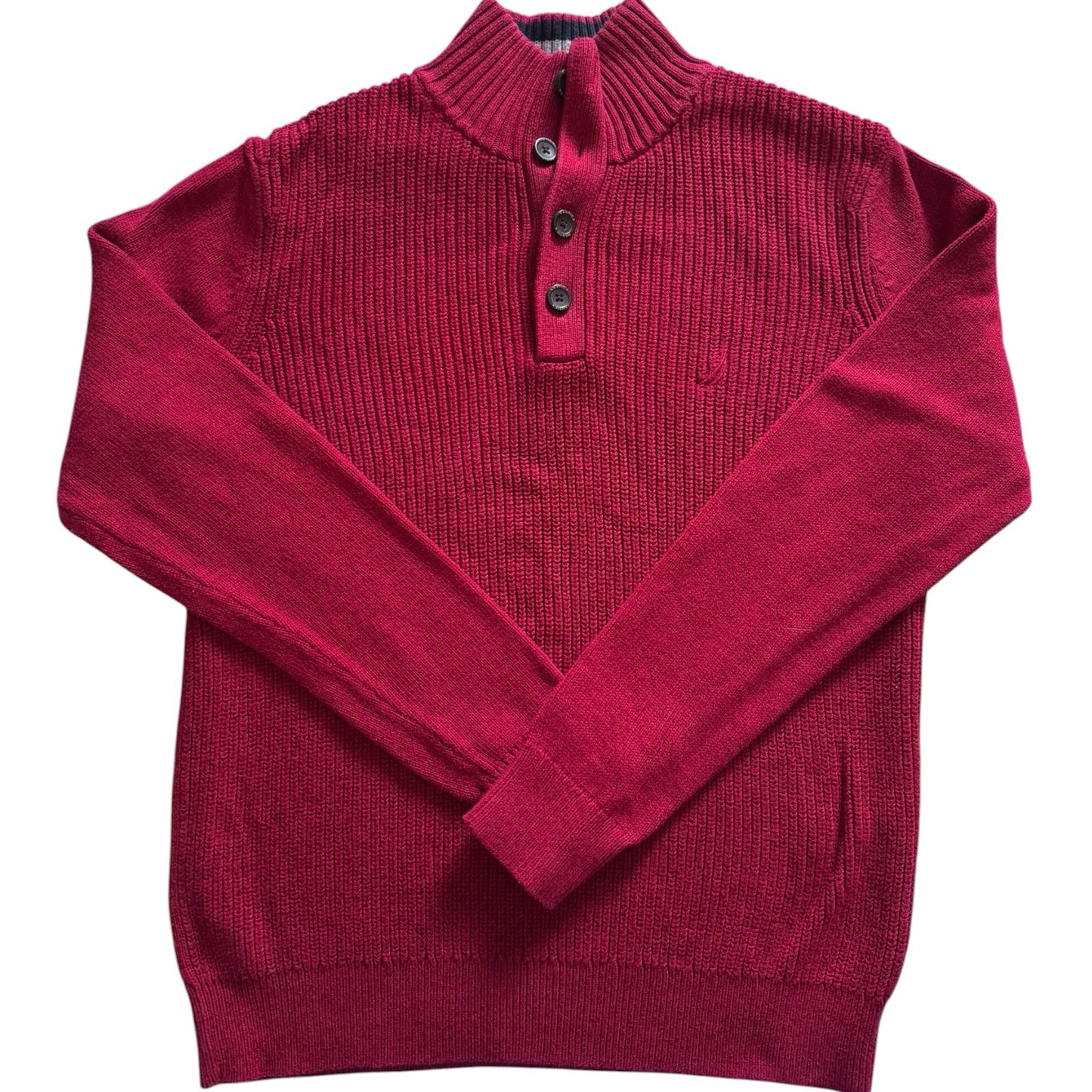 Small Nautica Red Knitted 1/4 Button Jumper