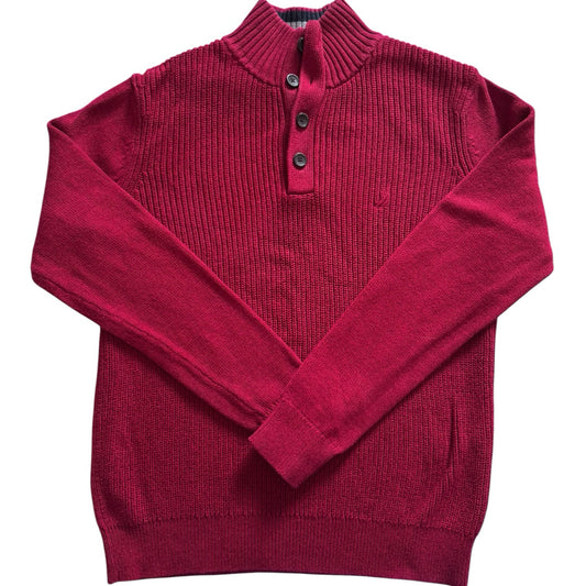 Small Nautica Red Knitted 1/4 Button Jumper