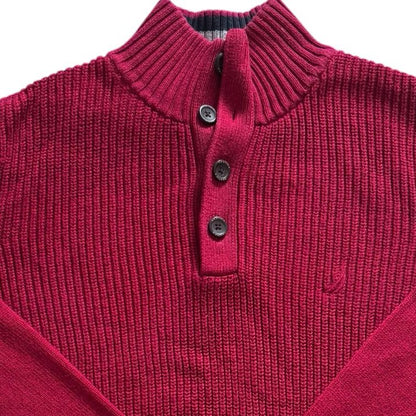 Small Nautica Red Knitted 1/4 Button Jumper