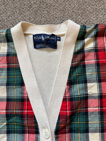 Vintage Medium Ralph Lauren Beige, Red and Green Tartan Cardigan