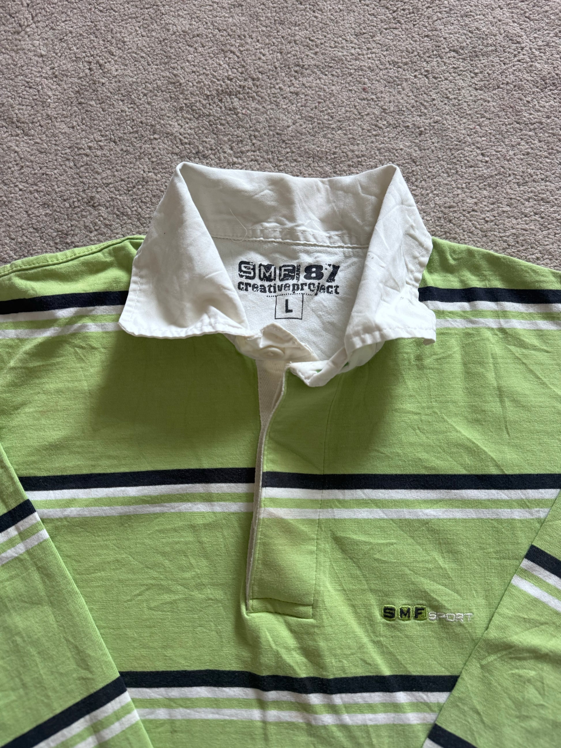 Large SMF Sport Green Striped Rugby Shirt