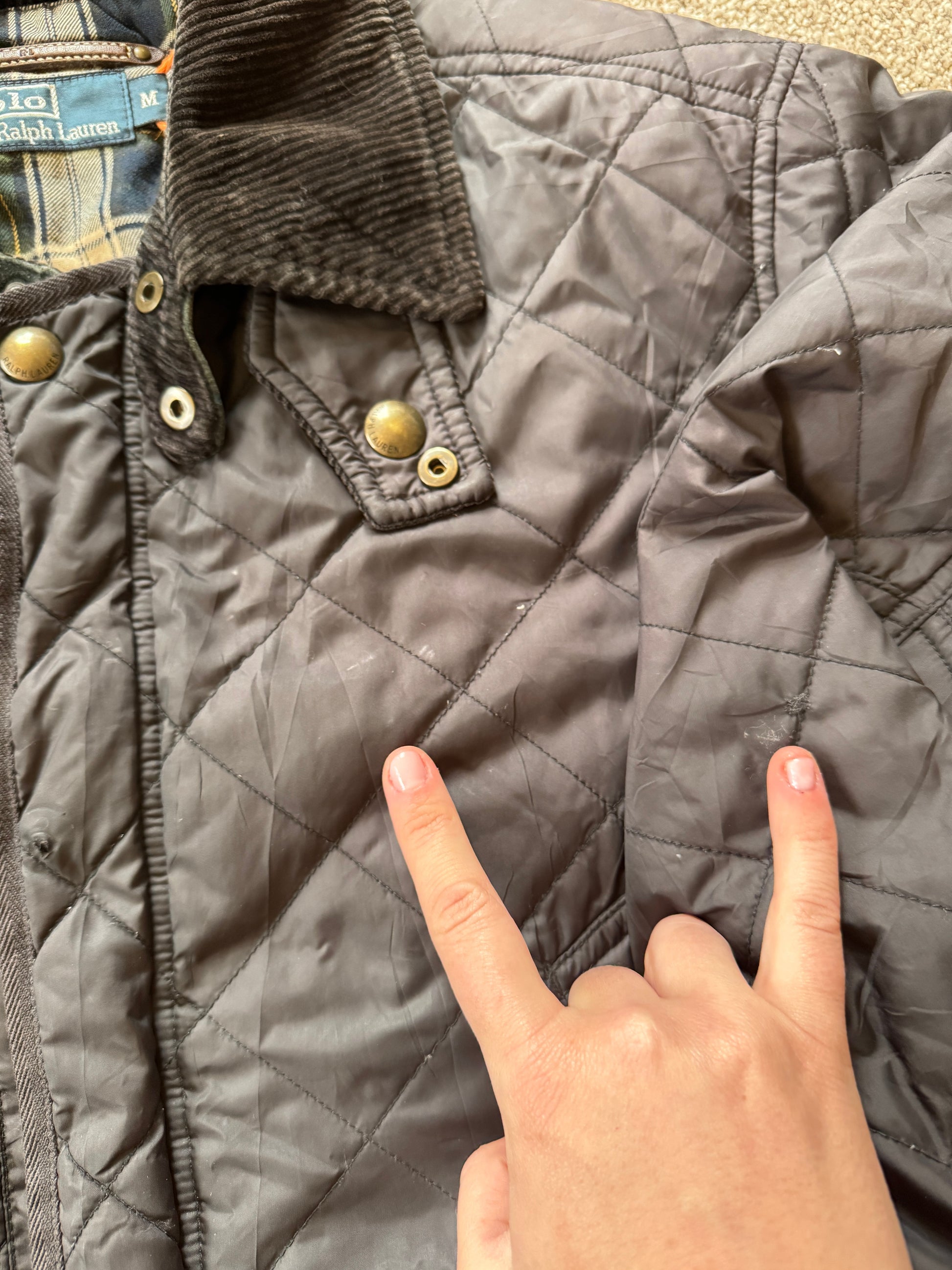 Medium Ralph Lauren Black Quilted Hunting Field Jacket