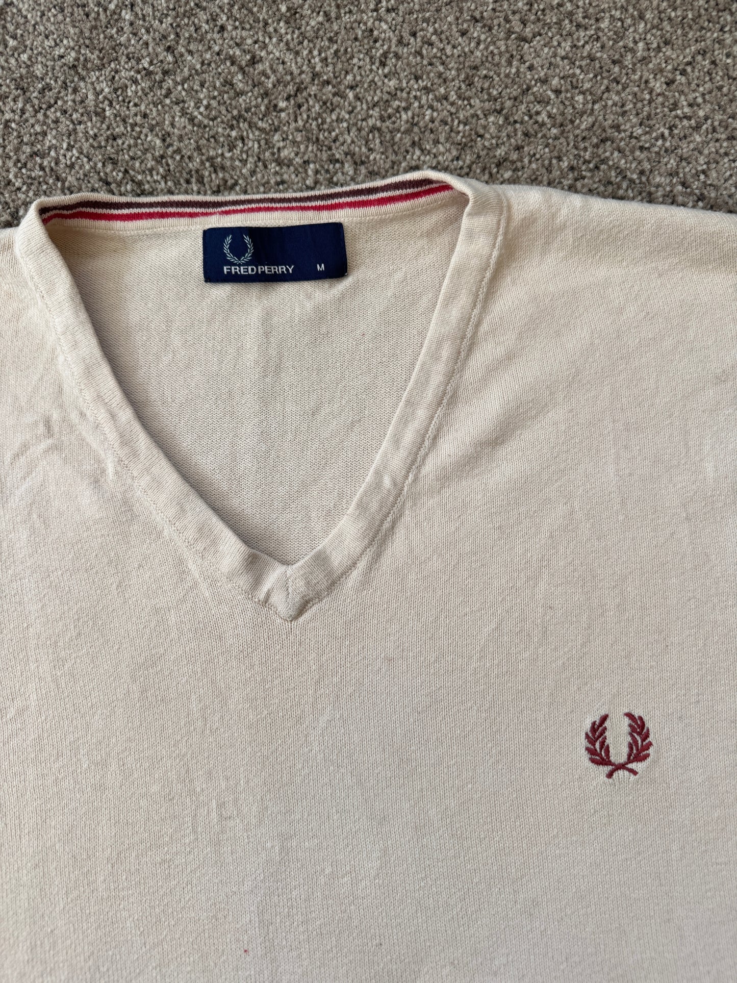 Medium Fred Perry Beige V-Neck Jumper