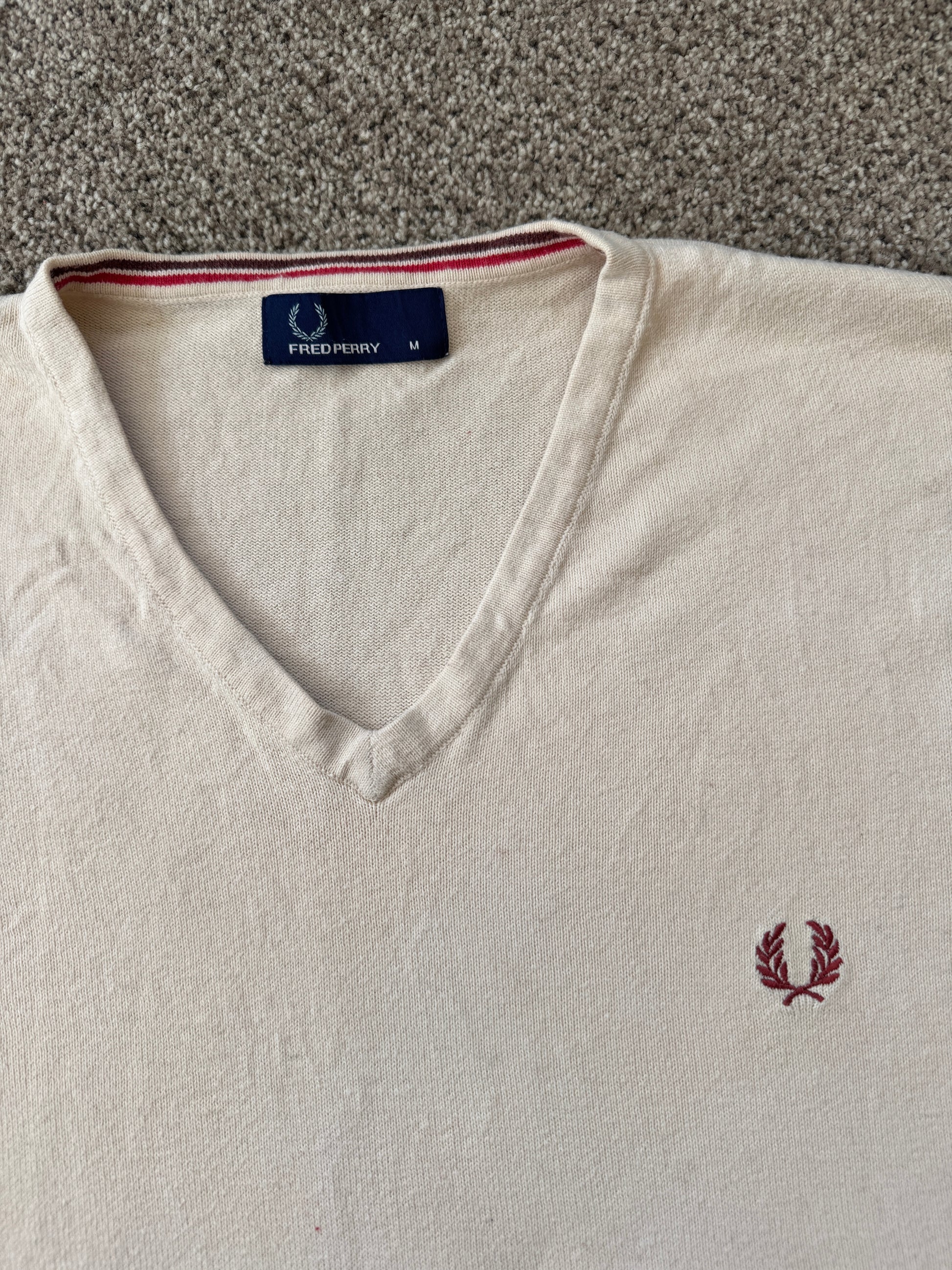 Medium Fred Perry Beige V-Neck Jumper