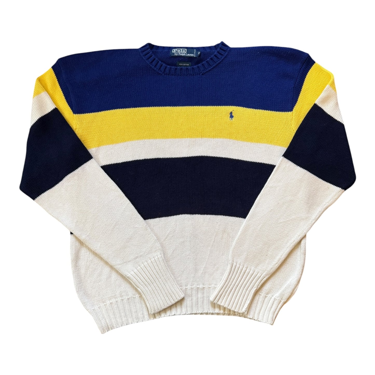 Extra large 90's Ralph Lauren White, Blue, Yellow and Black Knitted Jumper